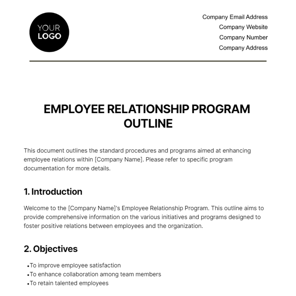 Free Employee Relationship Program Outline HR Template to Edit Online
