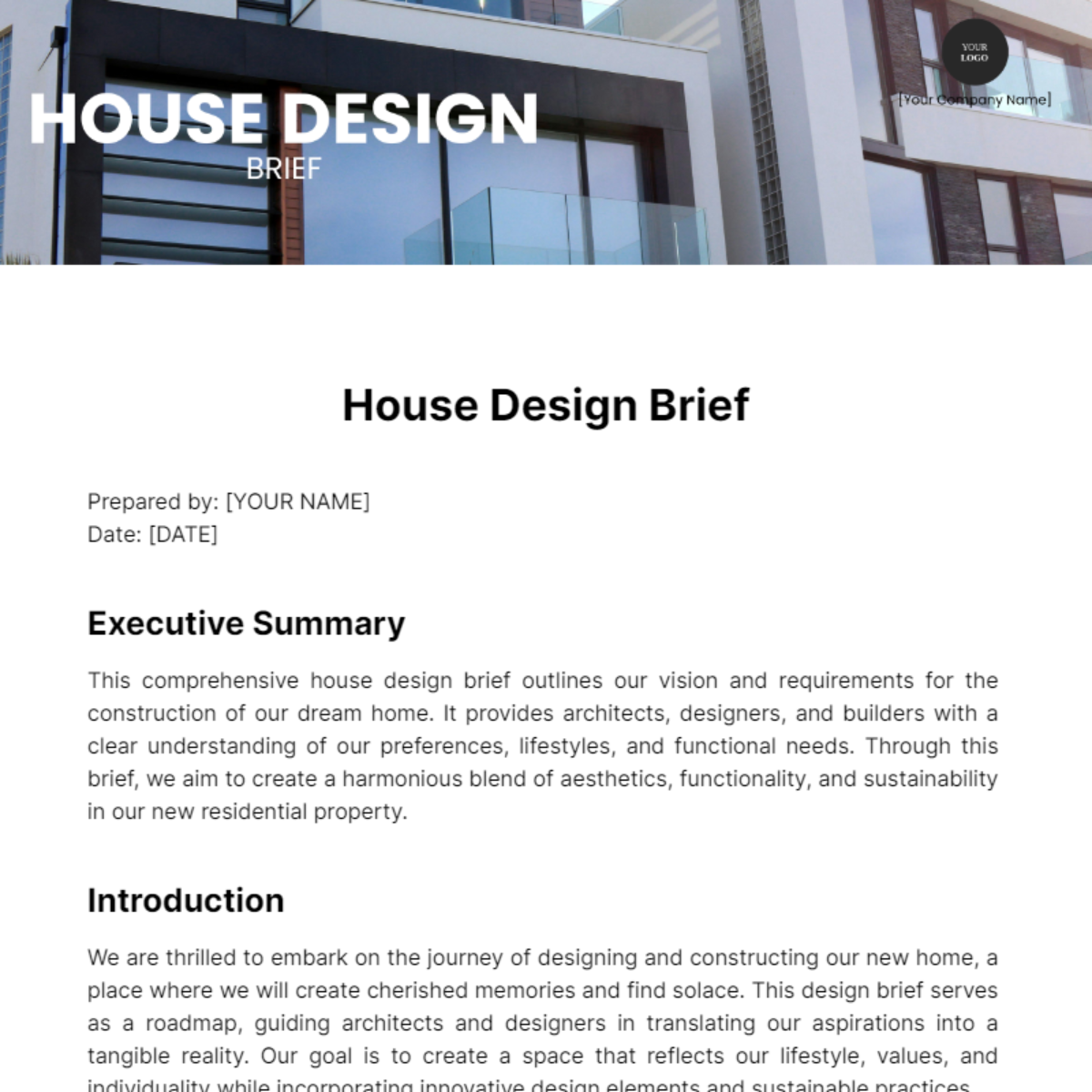 Free House Design Brief Template to Edit Online