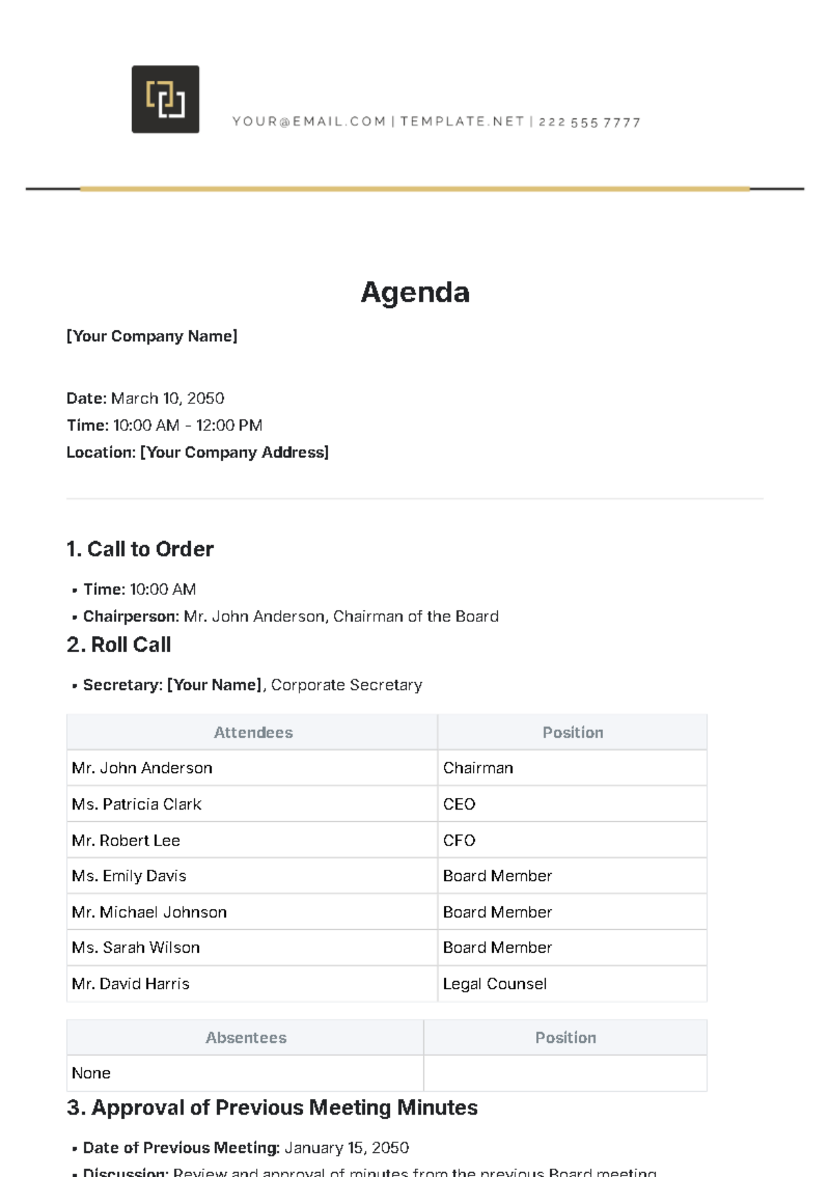 Free Agenda Template to Edit Online
