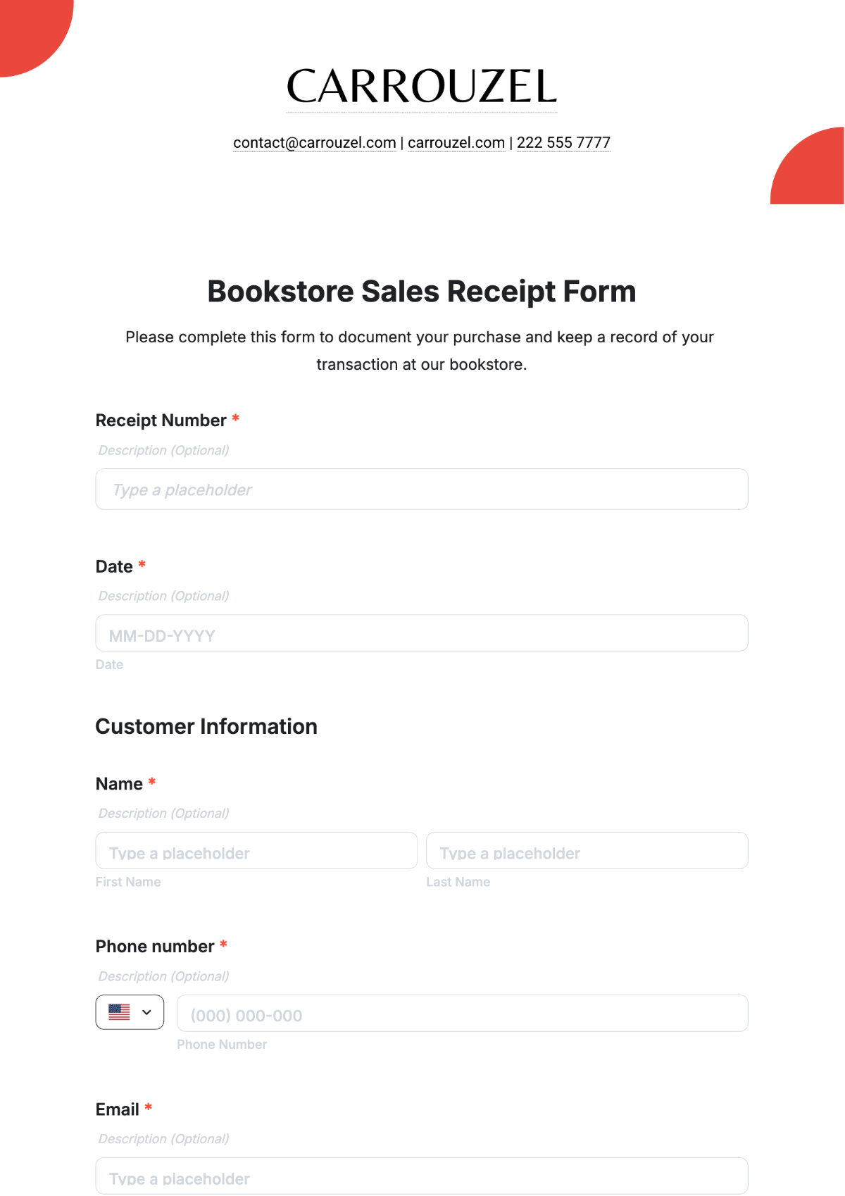 Free Bookstore Sales Receipt Form Template to Edit Online