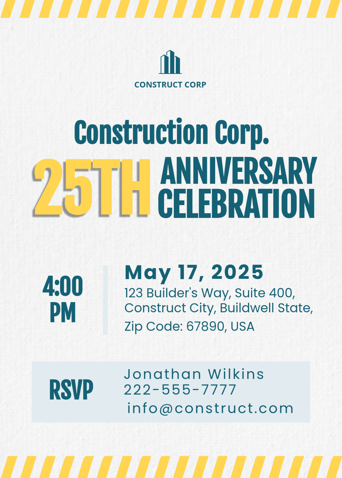 Free Construction Company Party Invitation Template to Edit Online