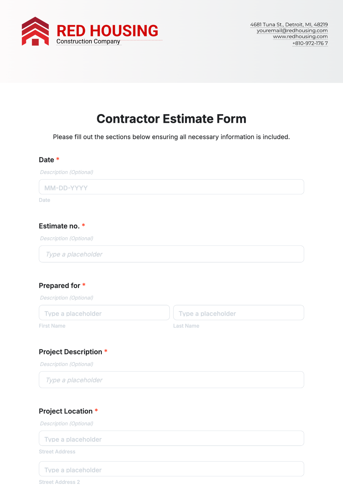 Free Contractor Estimate Form Template to Edit Online