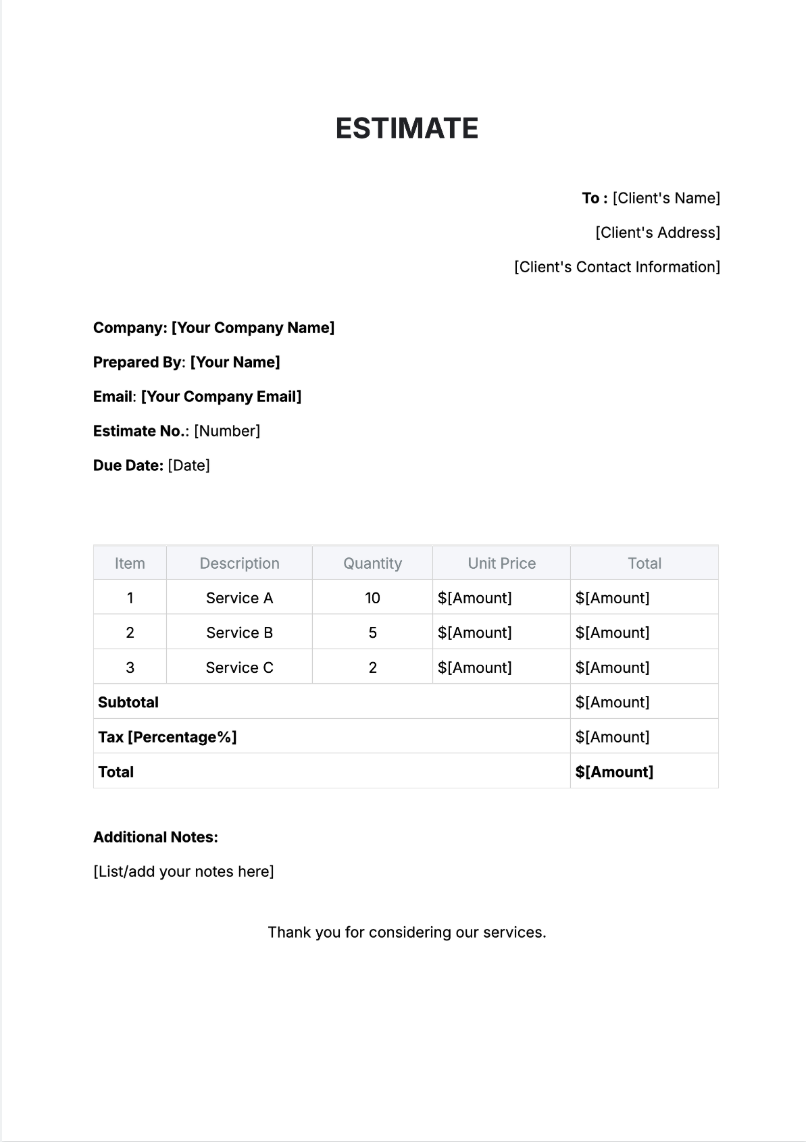 Free AI Estimate Generator, Free Estimate Maker Online Tool