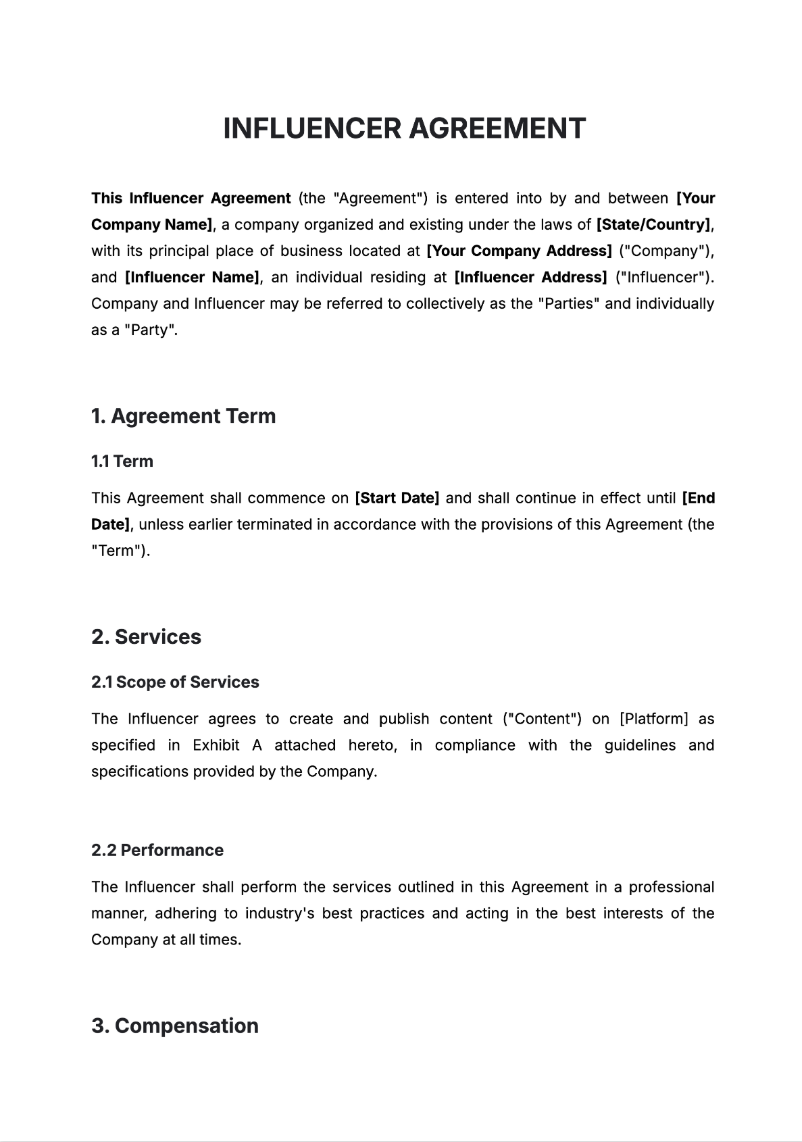 Free AI Influencer Agreement Generator, Maker Online Tool