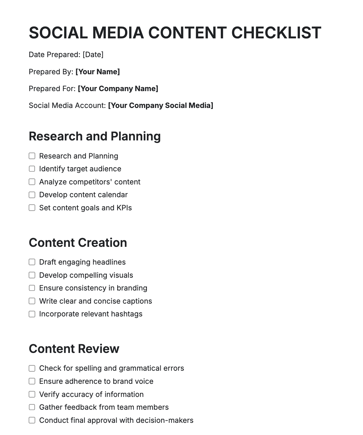 Free AI Social Media Content Checklist Generator, Maker Online Tool