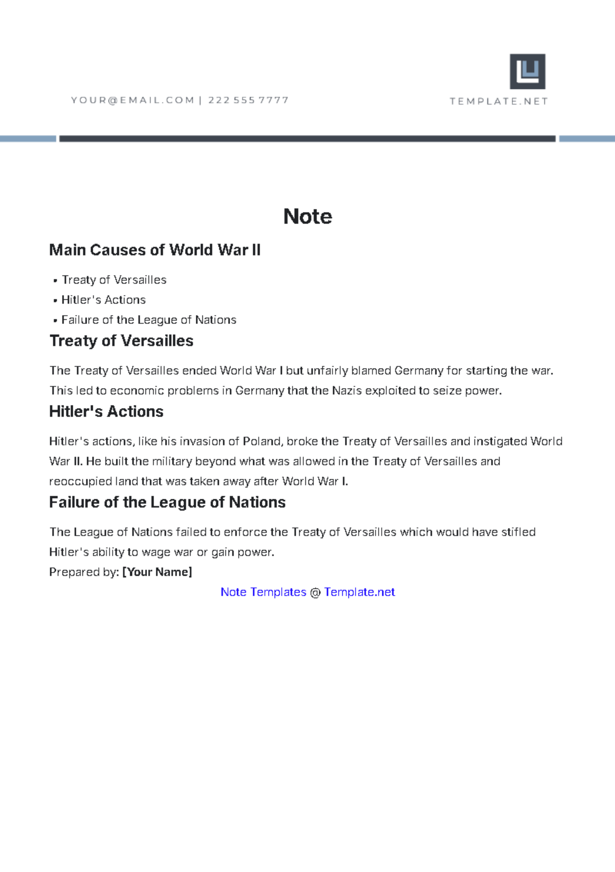 Free Note Template to Edit Online