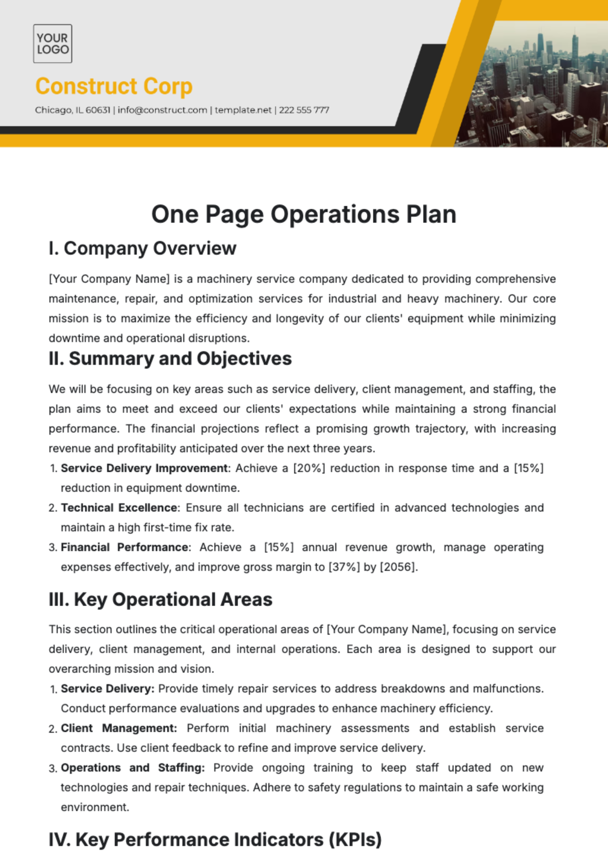 Free One Page Operations Plan Template to Edit Online