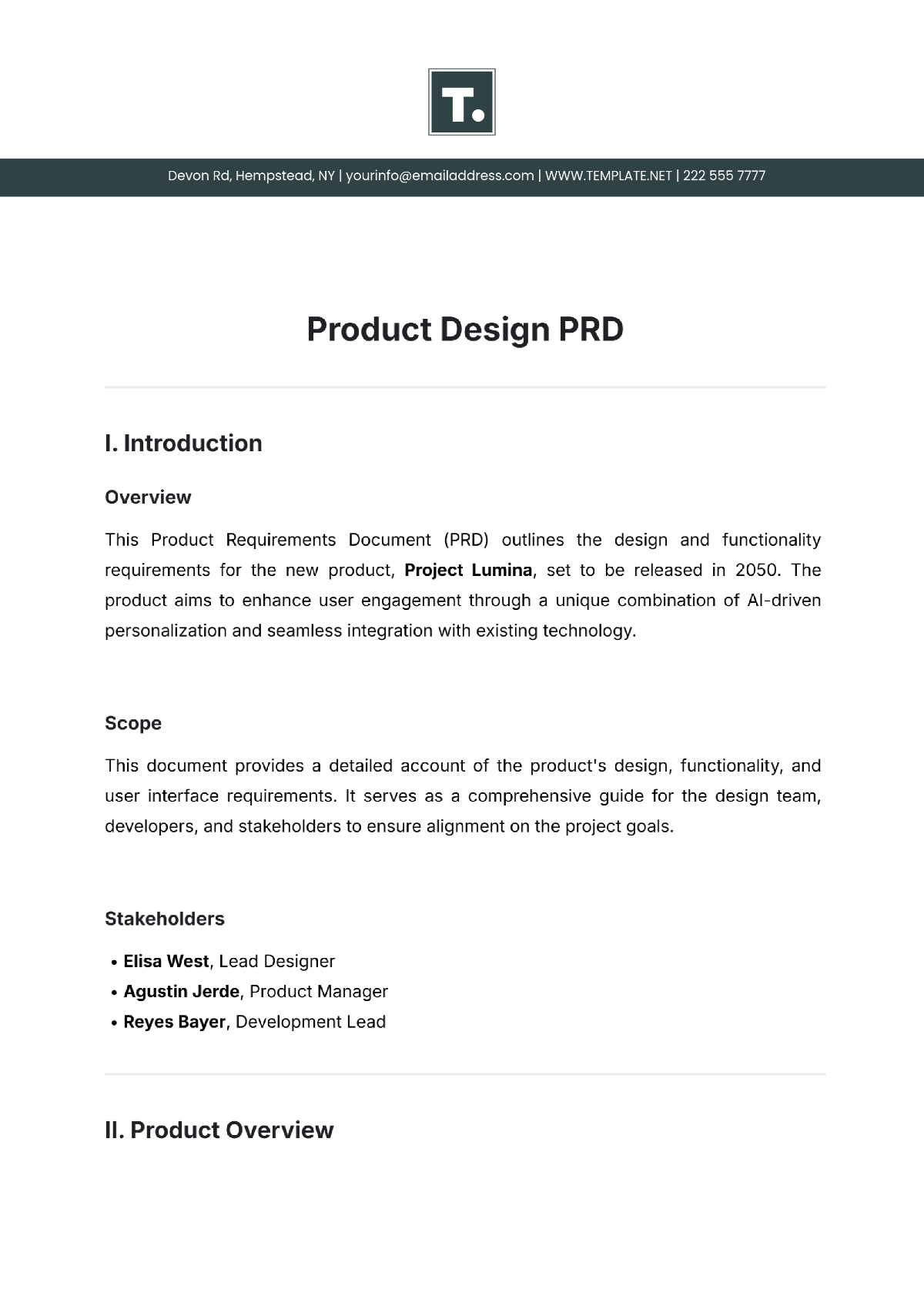 Free Product Design PRD Template to Edit Online | Template.net