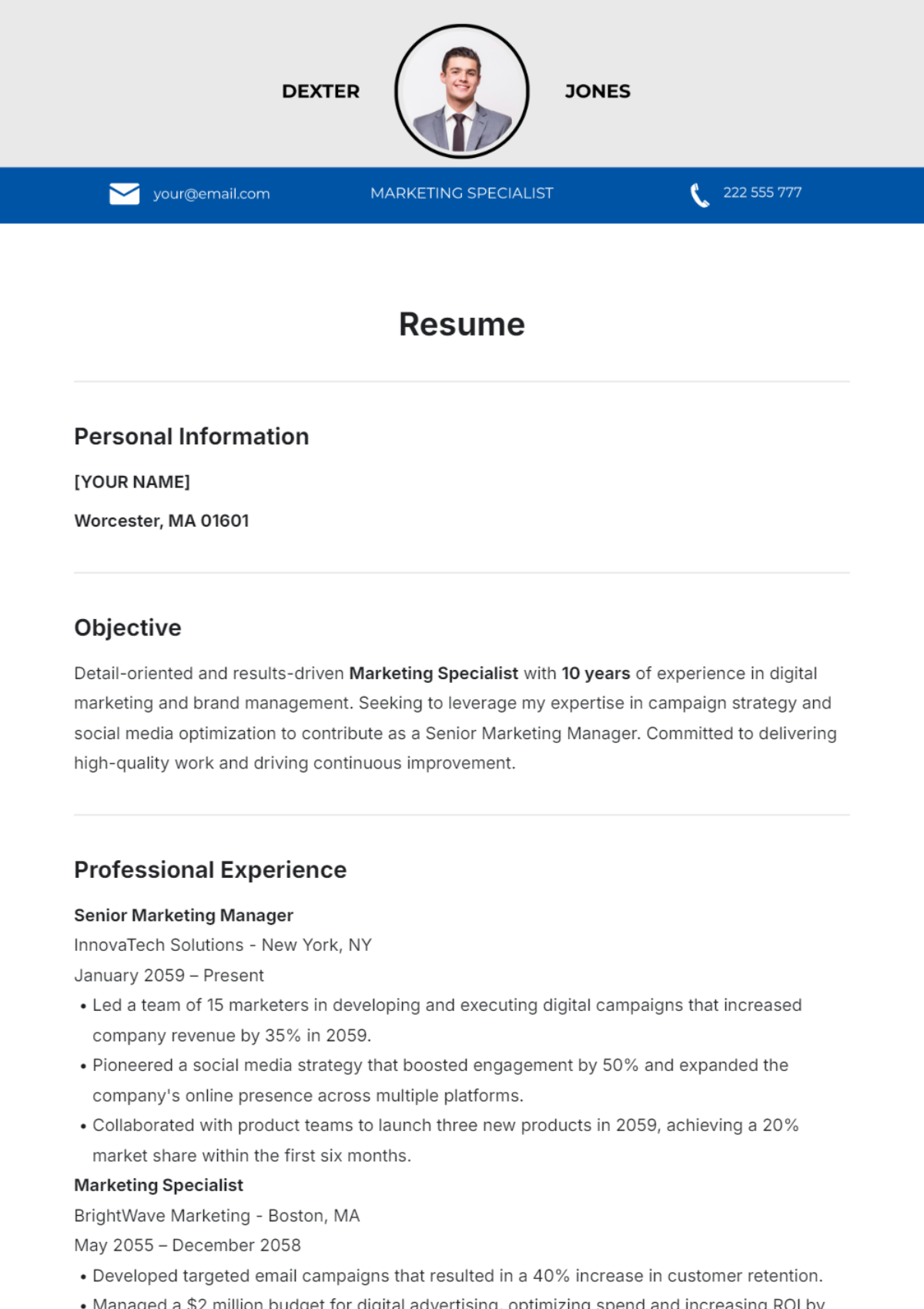 Free Resume Template to Edit Online