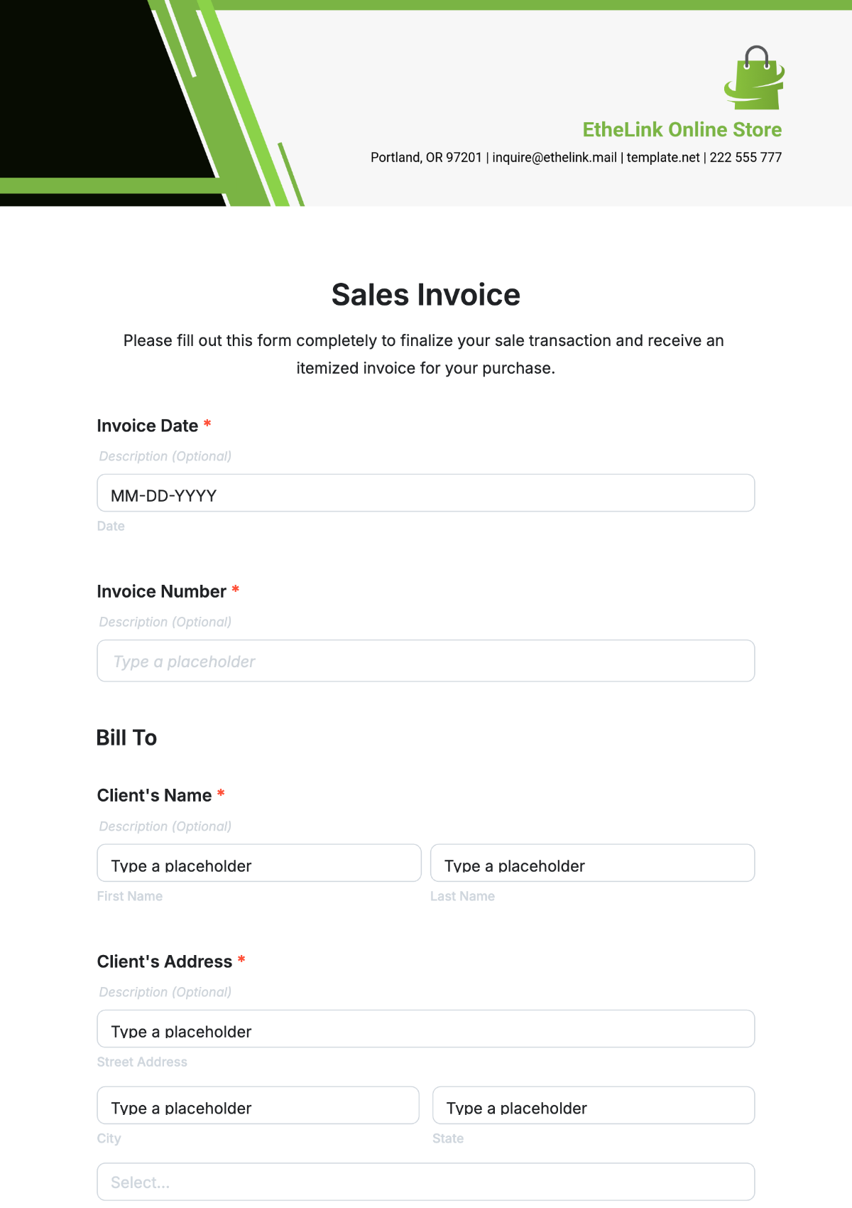Free Sales Invoice Template to Edit Online