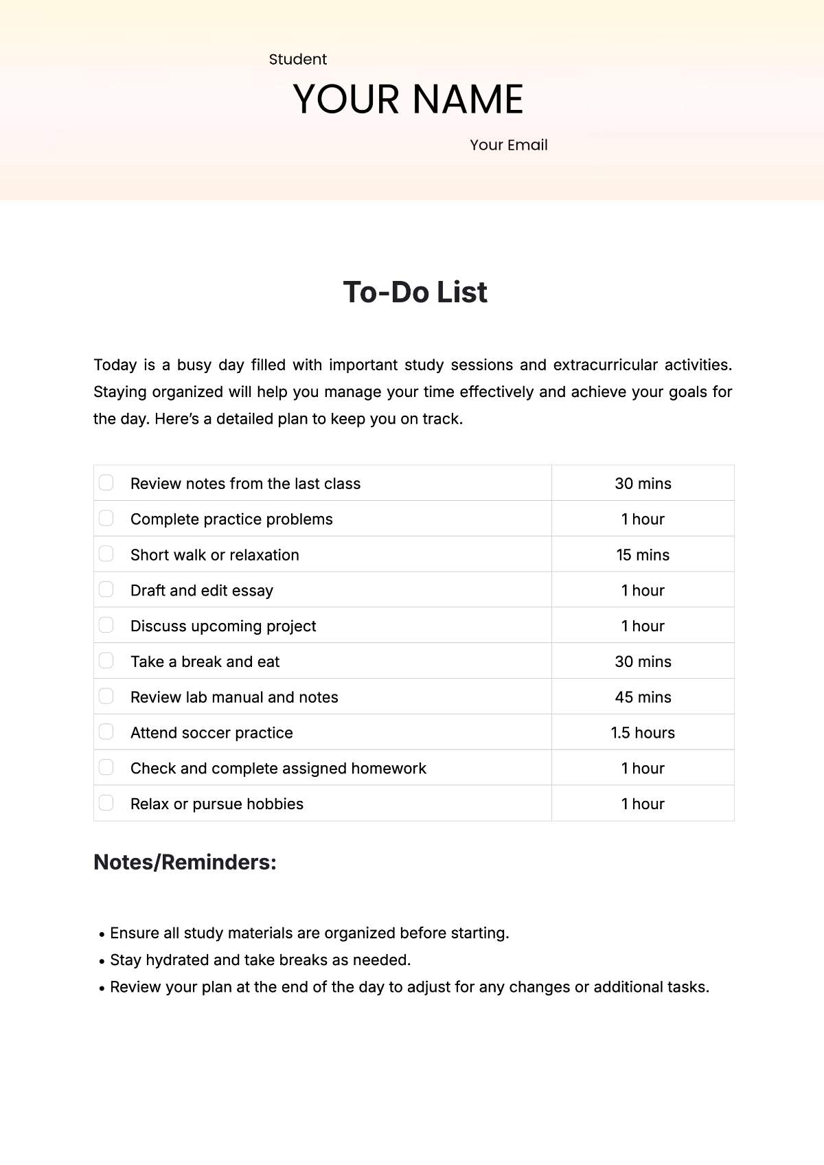 Free To Do List Template to Edit Online | Template.net